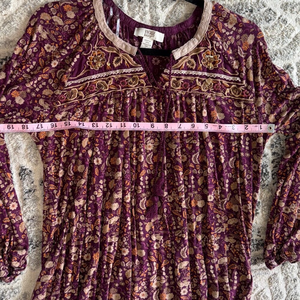 Vintage America India Purple Floral Paisley Babydoll Peasant Cottagecore Blouse - Picture 6 of 8